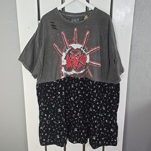 Slayer Metal Band Tshirt Dress XXXL Grey Black Corduroy Floral‎ Ditzy Handmade